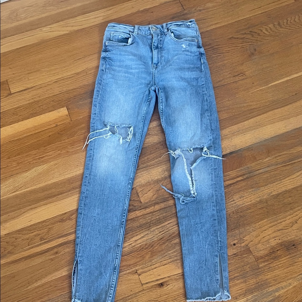 Zara Light Blue Distressed Skinny Jeans